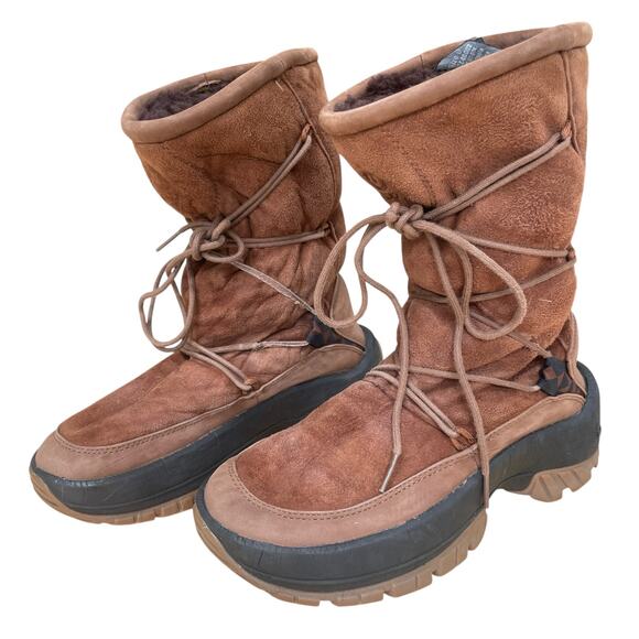 ULU Crow Shearling Brown Suede Winter Snow Boots - Size 6 - Picture 1 of 16